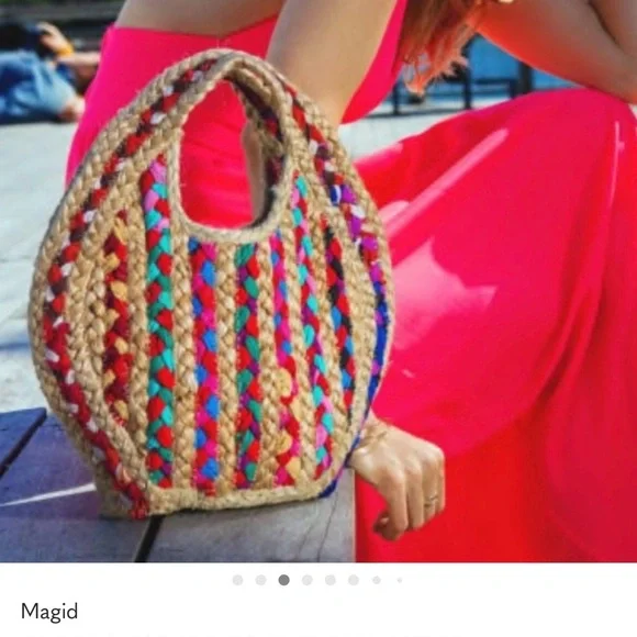 Magid Bags Multi Color Woven Straw Jute Tote Handbag - Picture 7 of 8